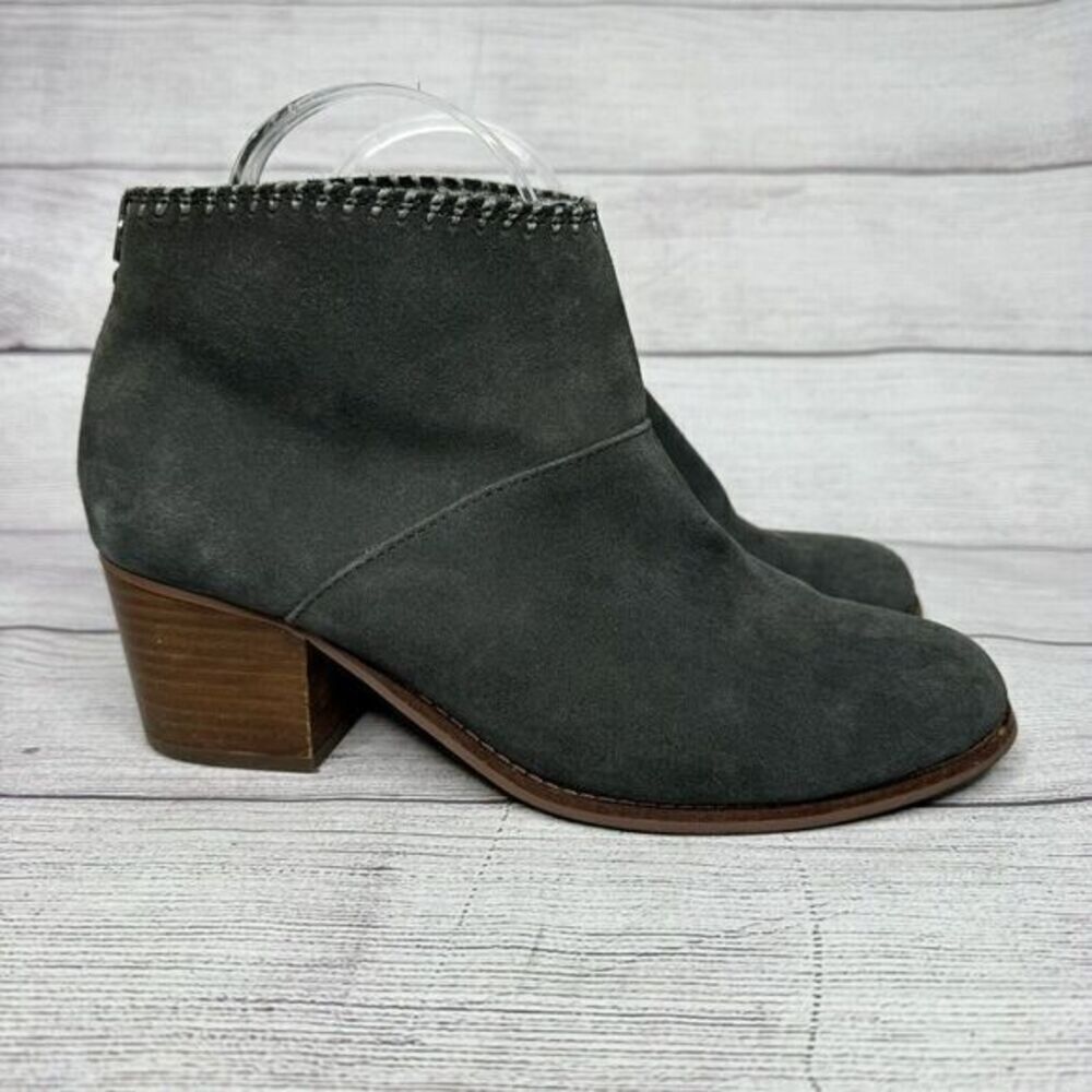 Toms Gray Suede Back Zip Tassel Block Heel Booties women's size 8.5 - Picture 1 of 6